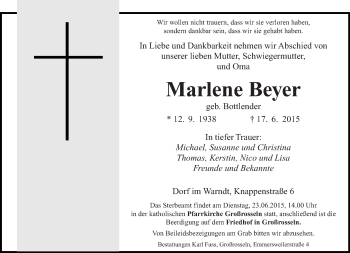 Todesanzeige von Marlene Beyer von saarbruecker_zeitung