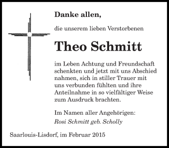Todesanzeige von Theo Schmitt von saarbruecker_zeitung
