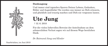 Todesanzeige von Ute Jung von SAARBRÜCKER ZEITUNG