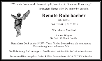 Todesanzeige von Renate Rohrbacher von saarbruecker_zeitung