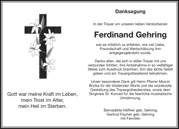 Todesanzeige von Ferdinand Gehring von SAARBRÜCKER ZEITUNG