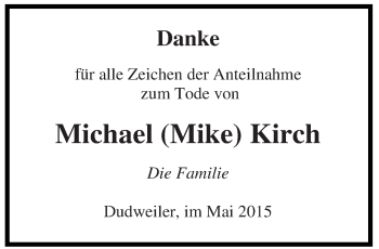 Todesanzeige von Michael Kirch von saarbruecker_zeitung