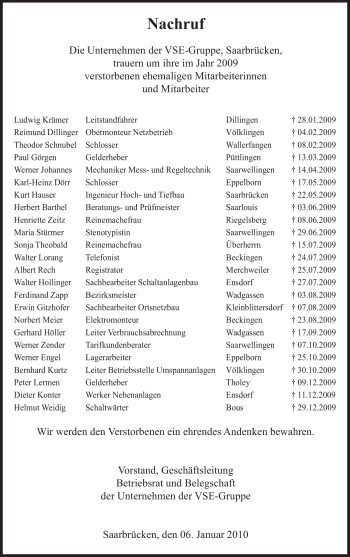 Todesanzeige von Herbert Barthel von SAARBRÜCKER ZEITUNG