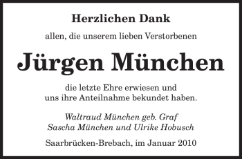 Todesanzeige von Jürgen München von SAARBRÜCKER ZEITUNG