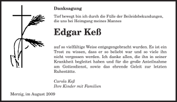 Todesanzeige von Edgar Keß von SAARBRÜCKER ZEITUNG