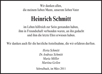Todesanzeige von Heinrich Schmitt von SAARBRÜCKER ZEITUNG