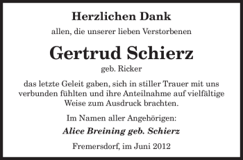 Todesanzeige von Gertrud Schierz von SAARBRÜCKER ZEITUNG