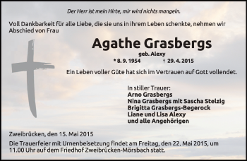 Todesanzeige von Agathe Grasbergs von saarbruecker_zeitung