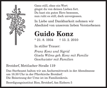 Todesanzeige von Guido Konz von SAARBRÜCKER ZEITUNG