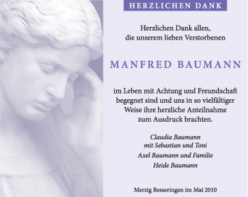 Todesanzeige von Manfred Baumann von SAARBRÜCKER ZEITUNG