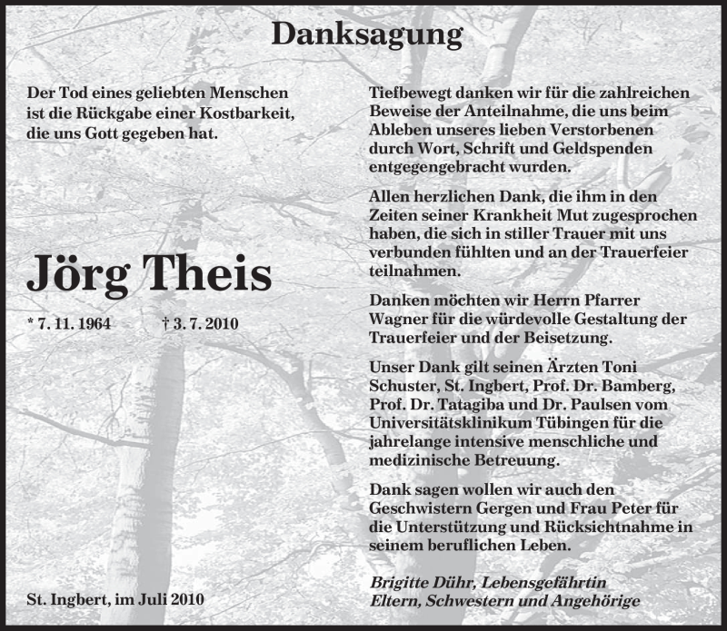  Traueranzeige für Jörg Theis vom 31.07.2010 aus SAARBRÜCKER ZEITUNG