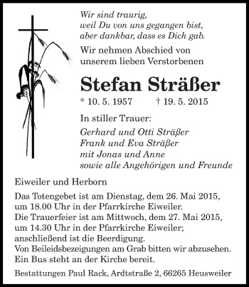 Todesanzeige von Stefan Sträßer von saarbruecker_zeitung