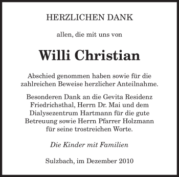 Todesanzeige von Willi Christian von SAARBRÜCKER ZEITUNG