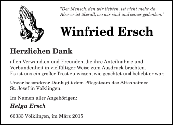 Todesanzeige von Winfried Ersch von saarbruecker_zeitung