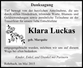 Todesanzeige von Klara Luckas Marquitz von saarbruecker_zeitung