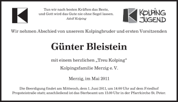 Todesanzeige von Günter Bleistein von SAARBRÜCKER ZEITUNG