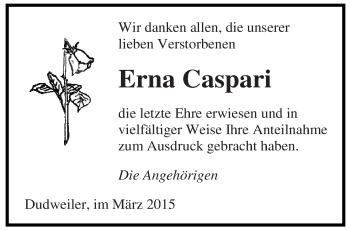 Todesanzeige von Erna Caspari von saarbruecker_zeitung