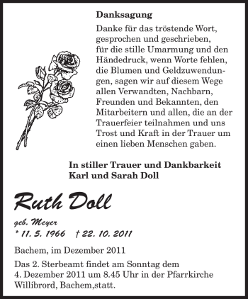 Todesanzeige von Ruth Doll von SAARBRÜCKER ZEITUNG