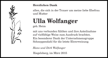 Todesanzeige von Ulla Wolfganger von saarbruecker_zeitung