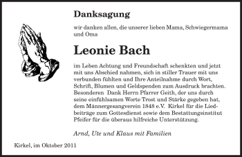 Todesanzeige von Leonie Bach von SAARBRÜCKER ZEITUNG