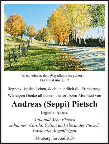 Todesanzeige von Andreas Pietsch von SAARBRÜCKER ZEITUNG