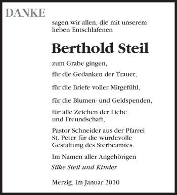 Todesanzeige von Berthold Steil von SAARBRÜCKER ZEITUNG