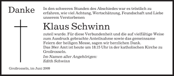 Todesanzeige von Klaus Schwinn von SAARBRÜCKER ZEITUNG