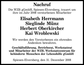 Todesanzeige von Herbert Oberkircher von SAARBRÜCKER ZEITUNG