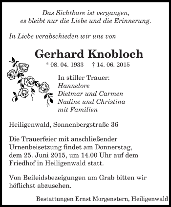 Todesanzeige von Gerhard Knobloch von saarbruecker_zeitung