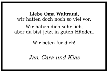 Todesanzeige von Waltraud Maué von SAARBRÜCKER ZEITUNG