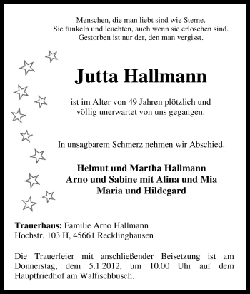 Todesanzeige von Jutta Hallmann 