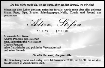 Todesanzeige von Stefan Penczak von SAARBRÜCKER ZEITUNG