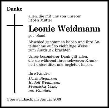 Todesanzeige von Leonie Weidmann von SAARBRÜCKER ZEITUNG