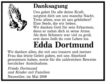 Todesanzeige von Edda Dortmund von SAARBRÜCKER ZEITUNG
