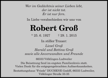 Todesanzeige von Robert Groß von saarbruecker_zeitung