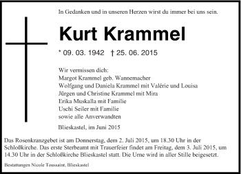 Todesanzeige von Kurt krammel von saarbruecker_zeitung