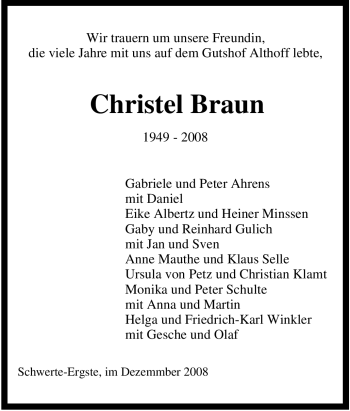 Todesanzeige von Christel Braun 