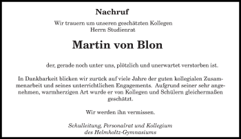Todesanzeige von Martin von Blon von saarbruecker_zeitung