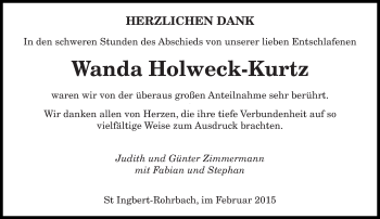 Todesanzeige von Wanda Holweck-Kurtz von saarbruecker_zeitung