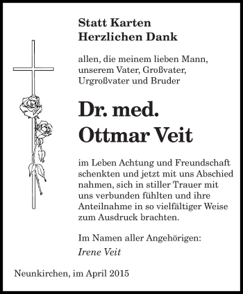 Todesanzeige von Ottmar Veit von saarbruecker_zeitung