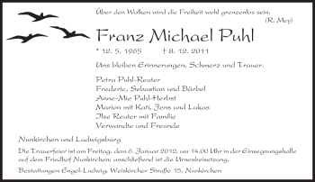 Todesanzeige von Franz Michael Puhl von SAARBRÜCKER ZEITUNG