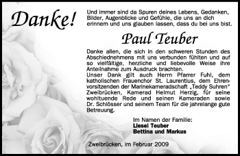 Todesanzeige von Paul Teuber von SAARBRÜCKER ZEITUNG