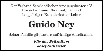 Todesanzeige von Guido Ney von saarbruecker_zeitung