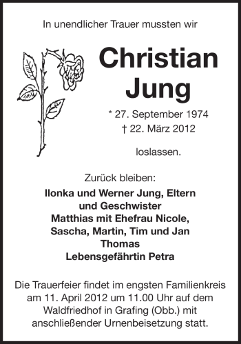 Todesanzeige von Christian Jung von SAARBRÜCKER ZEITUNG