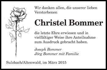 Todesanzeige von Christel Bommer von saarbruecker_zeitung