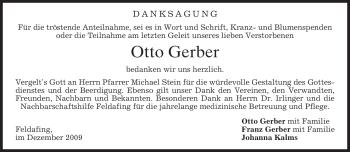 Todesanzeige von Otto Gerber von SAARBRÜCKER ZEITUNG