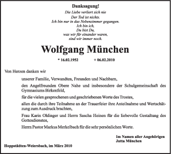 Todesanzeige von Wolfgang München von SAARBRÜCKER ZEITUNG
