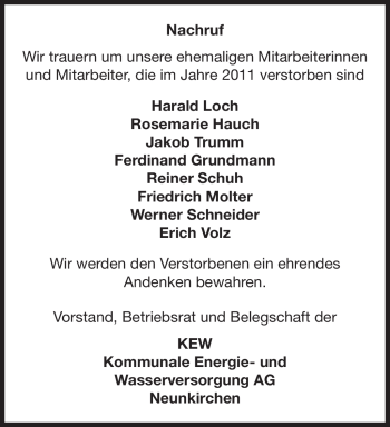 Todesanzeige von Jakob Trumm von SAARBRÜCKER ZEITUNG