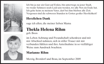 Todesanzeige von Thekla Helena Rihm von SAARBRÜCKER ZEITUNG