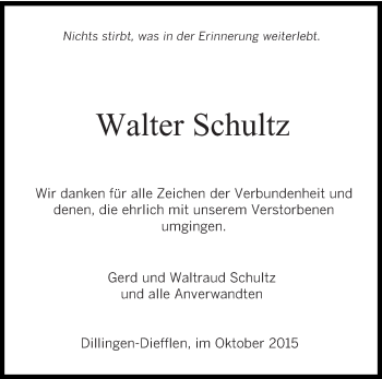 Todesanzeige von Walter Schultz von saarbruecker_zeitung